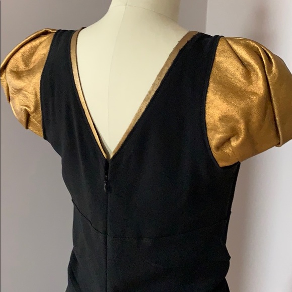 Prada dress black gold metallic leather sleeves 44 - Picture 3 of 7